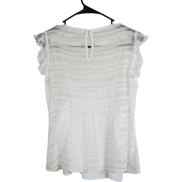 FRAME Off White Sheer Striped Ruffle Sleeve Blouse Size XS - Picture 2 of 14